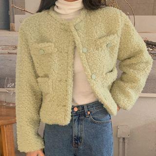 Button-up Fleece Cropped Jacket Light Green - One Size