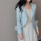 Feather-cuff Faux Pearl Buttoned Blazer
