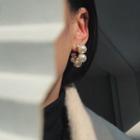 Faux Pearl Hoop Earring 1 Pair - S925 Silver Needle - White - One Size