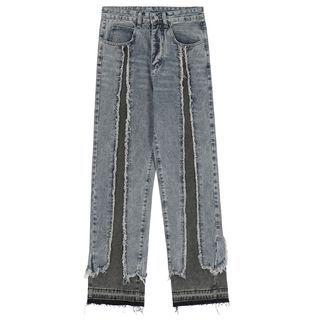 Distressed Panel Wide Leg Jeans