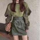 Set: Long Sleeve Color Contrast Sweatshirt + A-line Skirt