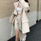 Plain Blazer / Midi A-line Skirt / Crop Tank Top