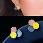 Alloy Smiley Earring 0128a# - 1 Pair - Silver Needle - Pink & Yellow & Blue - One Size