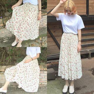 Floral Print Elastic-waist Chiffon Midi Skirt