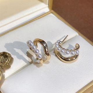 Faux Pearl Alloy Hoop Earring 1 Pair - Eh1296 - Gold - One Size