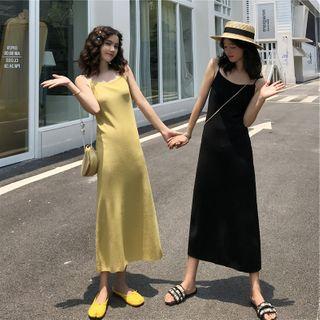 Spaghetti Strap Slit Midi Knit Dress