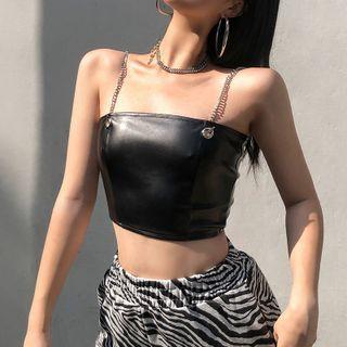 Chain Strap Faux Leather Cropped Camisole Top