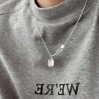 Safety Pin Disc Pendant Sterling Silver Necklace Silver - One Size
