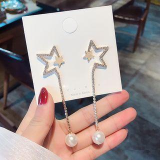 Rhinestone Star & Faux Pearl Dangle Earring 1 Pair - A390 - As Shown In Figure - One Size