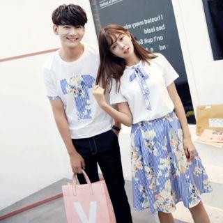 Couple Matching Short-sleeve T-shirt / Set: Short-sleeve T-shirt + Printed A-line Skirt