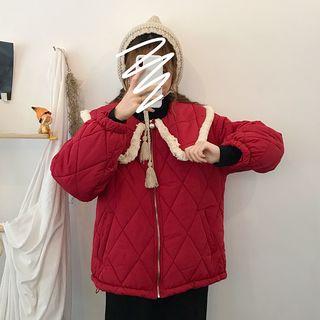 Collared Zip Padded Coat Red - One Size