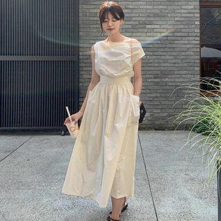 One-shoulder Midi A-line Dress Milky White - One Size