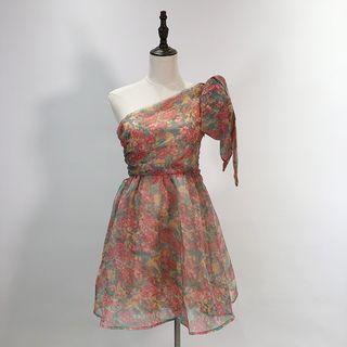 Floral Print One-shoulder A-line Mini Dress
