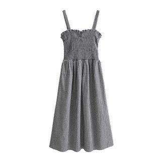 Gingham Wide Strap Midi A-line Dress