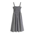 Gingham Wide Strap Midi A-line Dress