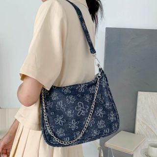 Chain Denim Shoulder Bag Blue - One Size