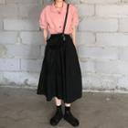 Short-sleeve Flower Button Shirt / Midi A-line Skirt