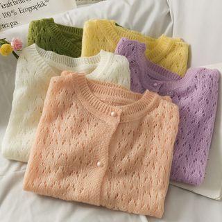 Eyelet Button-up Light Knit Top In 5 Colors