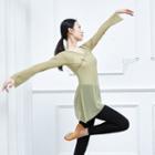 Long-sleeve Frog-button Mesh Top