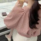 Balloon-sleeve Checked Blouse