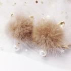 Pompom Cat Earring 1 Pair - Silver Needle - White - One Size