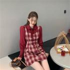 Mock Two Piece Plaid Bow Dress As Shown In Figure - One Size