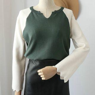 V-neck Two-tone Sweater