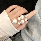 Rhinestone Faux Pearl Open Ring White - One Size