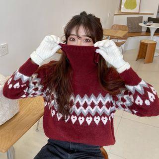 High-neck Patterned Knit Top
