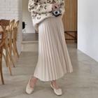 Accordion-pleat Long Crepe Skirt Cream - One Size