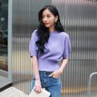 Puff Elbow-sleeve Knit Top