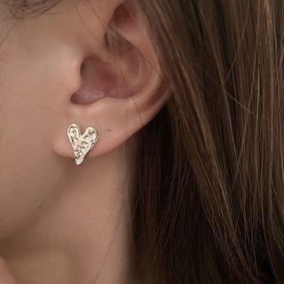 Heart Stud Earring 1 Pair - Silver - Silver - One Size