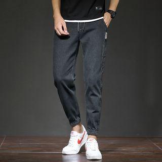 High-waist Embroidered Drawstring Jeans