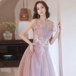 Strapless Floral Applique A-line Prom Dress (various Designs)