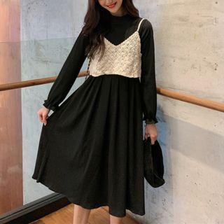 Long-sleeve Midi Dress / Spaghetti Strap Top