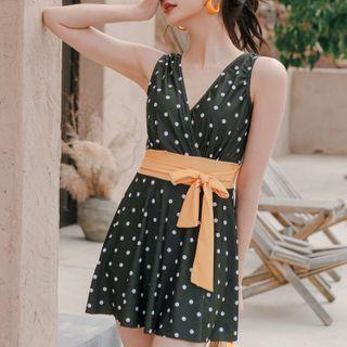 Sleeveless Dotted Swimdress
