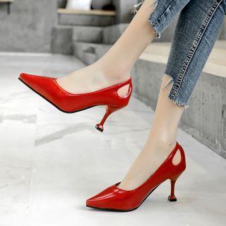 Faux Leather Cutout Dress Pumps