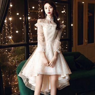 Cold-shoulder Sequined A-line Cocktail Dress