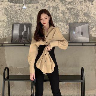 Paneled Shirred Shirt As Shown In Figure - One Size
