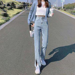 Front-slit Boot Leg Jeans