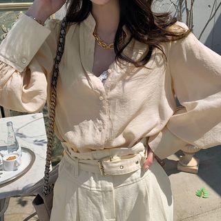 Wide-cuff Mandarin-collar Shirt