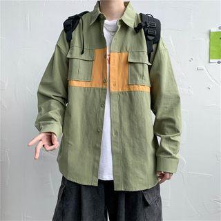 Color Block Cargo Shirt Jacket