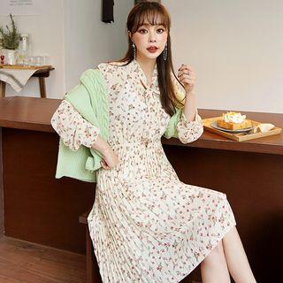 Tie-neck Midi Floral Chiffon Dress