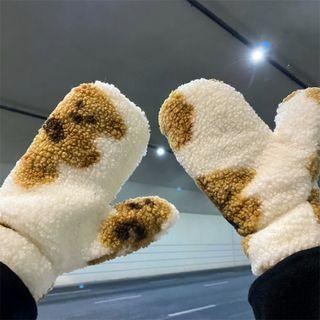 Bear Print Fleece Mittens