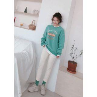 Graphic Print Fleece-lined Sweatshirt