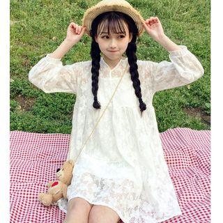Set: 3/4-sleeve Lace Dress + Spaghetti Strap Dress