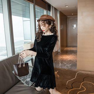 Tie Back Velvet Long-sleeve Shift Dress
