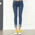 Turn-up Hem Paint-splatter Slim-fit Jeans