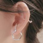 Rhinestone Loop Ear Stud With Earplugs - Circle Geometry Earring - Silver - One Size
