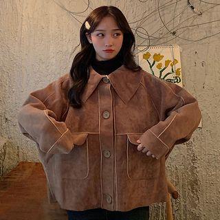Collared Button Jacket Dark Khaki - One Size